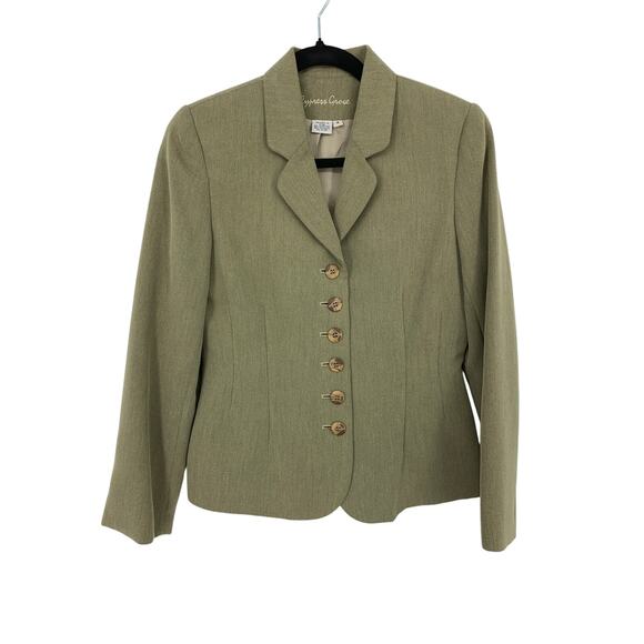 VTG Cypress Grove 2 Piece Suit Set Blazer Straight Leg Pant Womens XS Olive Tan - Picture 2 of 9